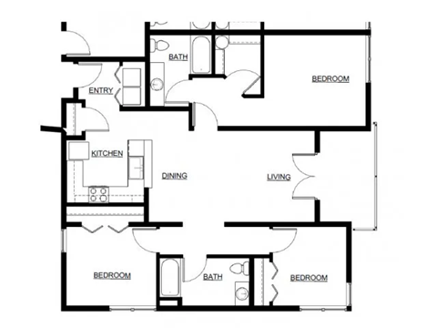 A black and white floor plan of a house with labeled rooms.